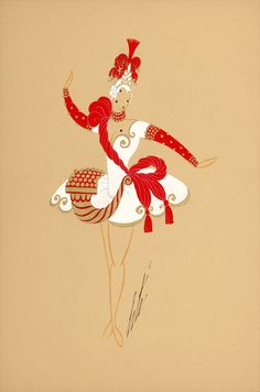 a drawing of a ballerina in red and white