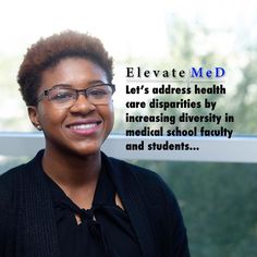 a woman with glasses and a black shirt smiles at the camera while standing in front of a window that reads elevate med