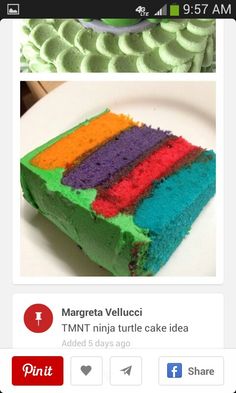 the cake is decorated with different colors