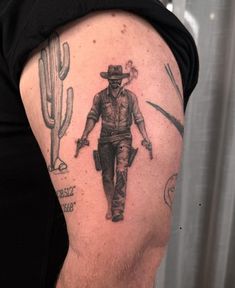 Charcoal Style Tattoo, Mens Tattoo Sleeve Designs, Dark Cowboy Tattoo, West Coast Sleeve Tattoo, Rodeo Tattoos Cowboys, Machine Gunner Tattoos, Western Cowboy Skeleton Tattoo, Midwestern Tattoos, Western Movie Tattoo