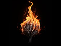 a black background with orange and white flames