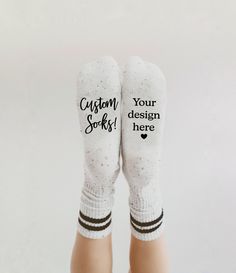 Custom Socks perfect for any occasion. The gift that keeps on giving!  -Made of a cotton blend. -Women, Mens, Toddler and baby sizes available <3 -Custom text made with Grippy Material -Black and White Grippy available.  -Other Font options available. Leave a note at checkout with custom design idea (the more details the better) and a proof will be sent over within 2 business days.  Please allow 4-5 weeks to process the custom order once the digital proof has been approved. --------------------- Customizable White Socks As Gift, Customizable White Socks For Gifts, Customizable White Socks For Gift, Sock Branding, Sublimated Socks, Grippy Socks, Fitness Studios, Team Socks, Pilates Socks