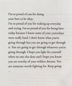 an open book with writing on it and the words i'm so proud of you for doing your best to be okay