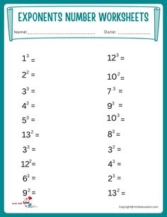 an exponent's number worksheet with numbers