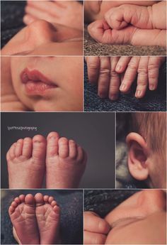 multiple images of baby's feet and hands, with the child's foot in between them