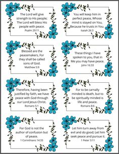 blue flowers with bible verses on the front and back of each bookmarks, which are