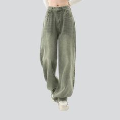 Be the embodiment of effortless summer chic with our 2023 Spring-Summer Collection pale green aged baggy jeans! This y2k style piece is the perfect blend of vintage allure and today's spirited fashion pulse. featuring a high-waist silhouette. zipper & button closure. and a statement-making baggy fit.Why You'll Love These Jeans Vintage-Modern Fusion: Revel in a timeless combination that effortlessly fuses bygone elegance into modern-day sophistication. Baggy Fit: Showcase your sun-kissed skin and Y2k Style High Waist Green Bottoms, Green Y2k Style Cotton Bottoms, Y2k Style Green Cotton Bottoms, Y2k Style Green Straight Leg Pants, Green Y2k Wide Leg Bottoms, Green Wide Leg Y2k Bottoms, Green Denim Cargo Jeans For Spring, Y2k Green Cotton Jeans, Baggy Green Y2k Bottoms