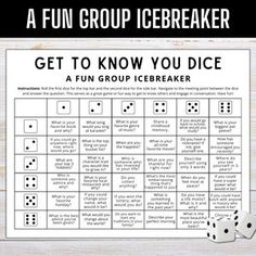 a fun group icebreakerer game with four dices on it and the words get to know you dice