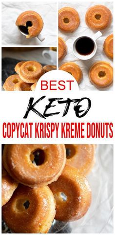 a collage of different types of donuts with the words, best keto copycat krispy kreme doughnuts