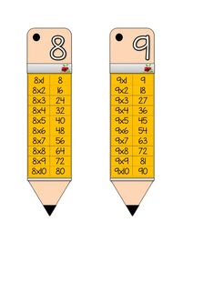 two yellow pencils with numbers on them