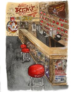 Florida State University Bar- Kens Tavern The Strip Print / FSU Bar Art / Florida State University watercolor art / Tallahassee Painting FSU's Ken's Tavern watercolor art print is a print of a my hand drawn, watercolor painting. It features the iconic Kens, a famous Tallahassee, FL bar in The Strip. It is printed on archival card with Inkjet inks to ensure HD printing! Prints have a matte finish and are quickly shipped in both a plastic protective sleeve and a rigid mailer to ensure its safety d Wall Pics, Japanese Fish, Florida Girl, Bar Art, Watercolor Art Prints