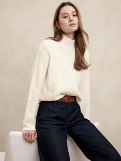 Cable Turtle-Neck Sweater | Banana Republic Factory Turtle Neck Outfit Women Work, Turtle Neck Outfit Women, Cable Knit Turtleneck, Deep Autumn, Sweater Turtleneck, Cable Knit Turtleneck Sweater, Crochet Clothing, Knit Turtleneck, Knit Turtleneck Sweater