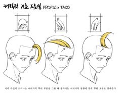 an anime character's hair is shown in three different ways, including the head and shoulders