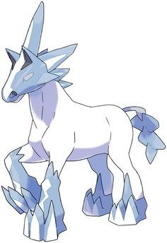 a white and blue pokemon standing next to each other on top of ice flakes