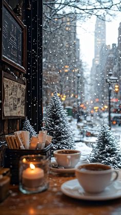 Cozy Winter Coffee Aesthetic, Happy Winter Aesthetic, Winter Holidays Aesthetic, Winter Outside Aesthetic, Winter In The City Aesthetic, Snowy Coffee Shop, New York Winter Christmas, Cafe Winter Aesthetic, Winter Aesthetic Nyc