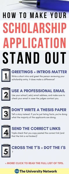 an info sheet with the words how to make your scholarship application stand out on it