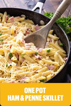 Delicious Pasta Perfect for a Quick Dinner! Loaded with Ham, Penne and Peas! This an easy dinner using leftover ham from the holidays! Pasta Ham, Ham Pasta, Quick Delicious Dinner, Ham Casserole, Leftover Ham Recipes, Cast Iron Skillet Recipes, Ham Recipes, Leftovers Recipes, One Pot Meals