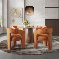 a round table with two chairs around it