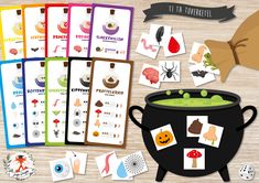 halloween themed bookmarks and matching cards for kids to use with their own hands on the table