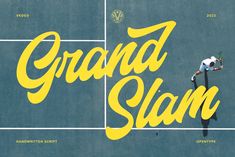 an advertisement for a tennis tournament with the words grand slam on it's side