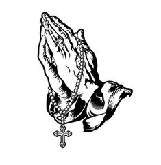 a praying hands with rosary and cross tattoo design