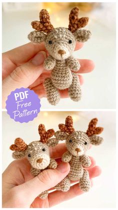 crocheted stuffed animals are being held in their hands with the text, free pattern