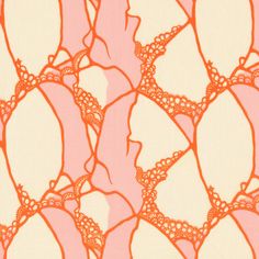 an orange and pink wallpaper with lace on it