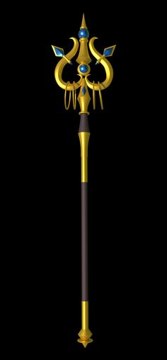 a golden and black metal pole with an ornate design on it's top, against a black background