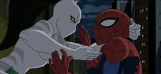 spider - man and the amazing spider - man from animated tv series, which appears to be being filmed on television