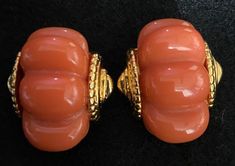 KJL Kenneth Lane Vintage Gold Plated Coral Color Resin Large Clip Earrings! 0622 | eBay Handmade Orange Earrings For Formal Occasions, Coral Jewelry Vintage, Color Resin, Deco Earrings, Coral Jewelry, Art Deco Earrings, Clip Earrings, Coral Color, Vintage Gold