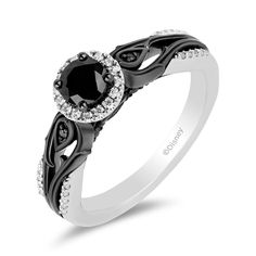 Disney Villain Maleficent Inspired Black Diamond Engagement Ring in 14K White Gold with Black Rhodium 1/2 CTTW Black Diamond Center and 3/4 CTTW | Enchanted Disney Fine Jewelry Black Diamond Engagement Ring, Enchanted Disney, Enchanted Jewelry, Enchanted Disney Fine Jewelry, Disney Fine Jewelry, Engagement Rings Vintage Halo, Black Diamond Engagement, Sterling Silver Wedding Rings, Black Diamond Ring Engagement