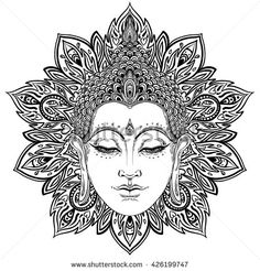 the head of buddha in ornate lotus pattern on white background stock photo, images and royalty illustrations