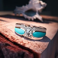 Two-piece Blue Lagoon Turquoise Ring set in S925 sterling silver Ocean Wave Design, Wanna Get Married, Rings For Couples, Turquoise Ocean, Promise Rings For Couples, Mind Heart, Ideas For Jewelry, Always On My Mind, Ethical Jewelry