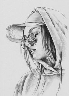 a drawing of a woman wearing a hat and glasses