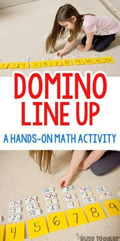 Domino Line-Up Preschool Math Activity: this fun and engaging game helps kids practice MANY math skills. From number identification to decomposing numbers! Great for preschool and kindergarten and can easily be made into a super simple math center! Try it today! #preschool #kindergarten #mathgame #numberfluency #mathcenters Easy Math Activities, Easy Math, Number Sense Activities, Prek Math, Kindergarten Math Activities, Math Activity, Math Activities Preschool, Simple Math