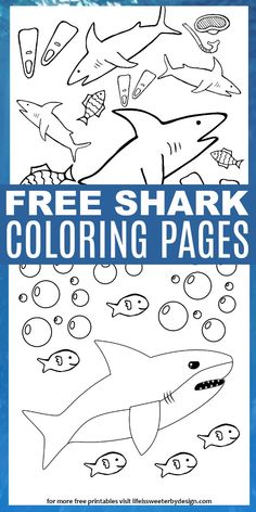 shark coloring pages for kids to color with the text free shark coloring pages on it