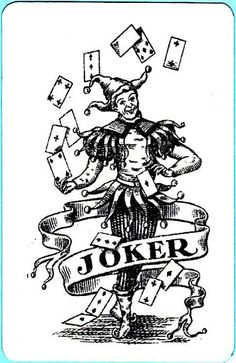 a drawing of a joker with playing cards in his hands and the words poker on it