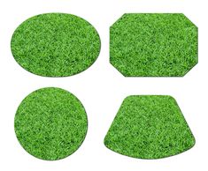 four pieces of green grass in the shape of hexagons