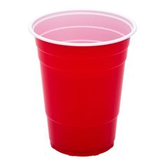 a red plastic cup on a white background