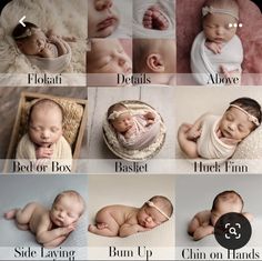 a series of photos showing different types of newborns and their names in multiple pictures