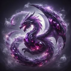 Black And Purple Dragon Art, Purple Dragon Aesthetic, Purple Dragon Art, Black And Purple Dragon, Violet Dragon, Purple Dragons, Amethyst Dragon, Magical Dragon