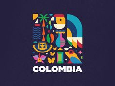 the logo for colombia is shown in this colorful graphic art work, which includes an image of