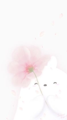 a white teddy bear holding a pink flower