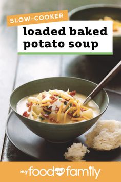 the cover of slow cooker loaded baked potato soup