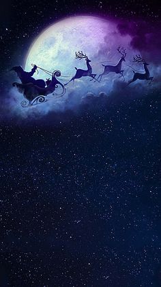 santa's sleigh with reindeers flying through the night sky