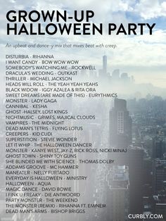 an advertisement for a halloween party with the city skyline in the background and text that reads grown - up halloween party