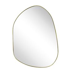 a mirror that is shaped like an oval shape with a gold frame on the side