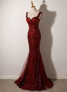 Red Sequined Mermaid Evening Gown Mermaid Sequin Dress For Wedding And Prom, Glamorous Mermaid Silhouette Gown For Gala, Glamorous Mermaid Silhouette Gown With Fitted Bodice, Red Mermaid Dress With Mermaid Hem For Prom, Mermaid Silhouette Gown For Gala Prom Season, Red Fishtail Evening Dress, Red Fishtail Mermaid Dress For Party, Prom Sequin Mermaid Evening Dress, Prom Evening Dress With Sequins In Mermaid Silhouette