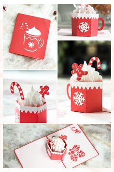 some red and white paper cut outs with candy canes