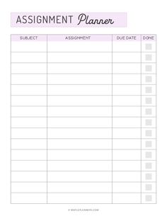 a printable assignment planner with the words assignment planner on it and an image of a pink